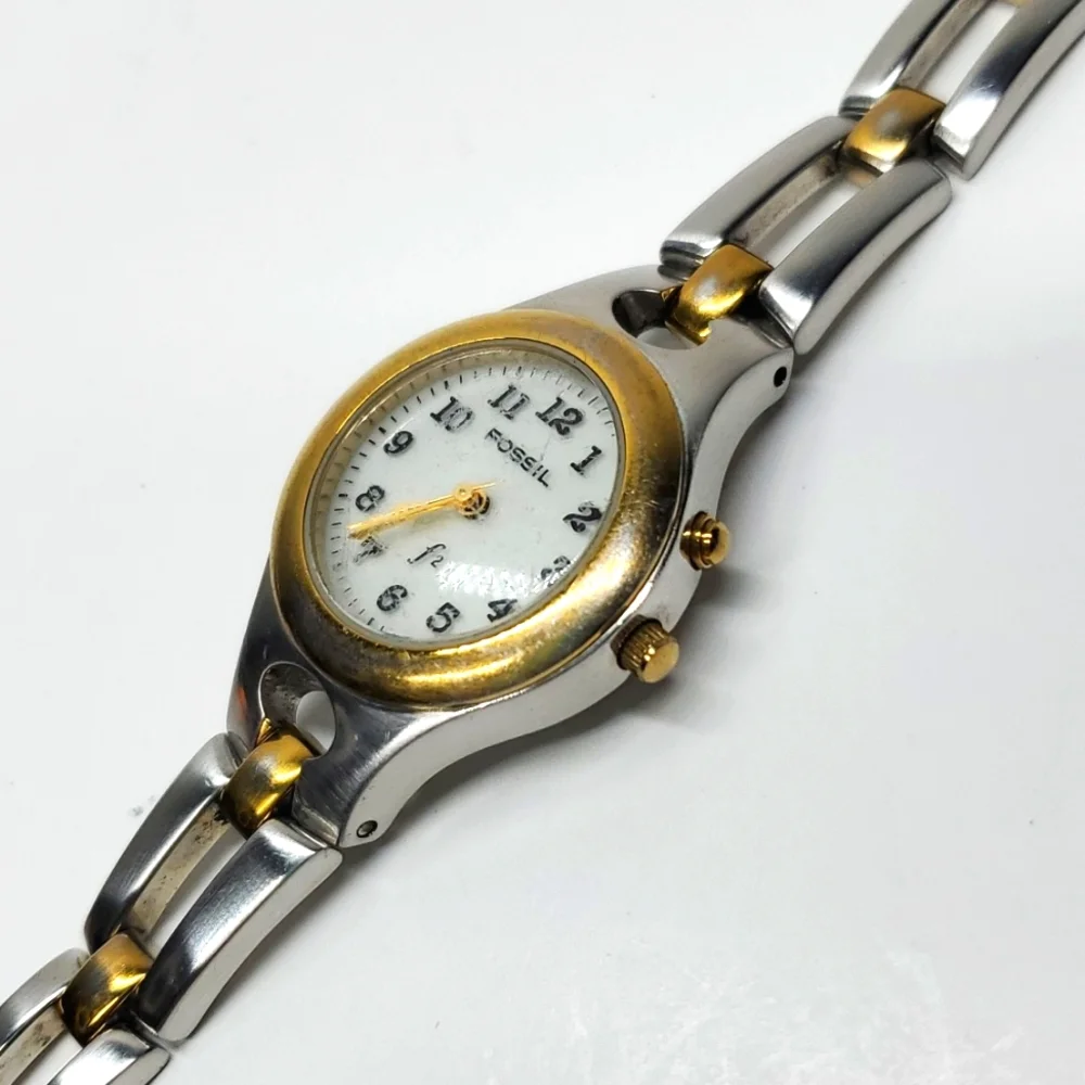 Vintage Fossil F² Watch ES9604 Two Tone Steel Wristband White Face Watch